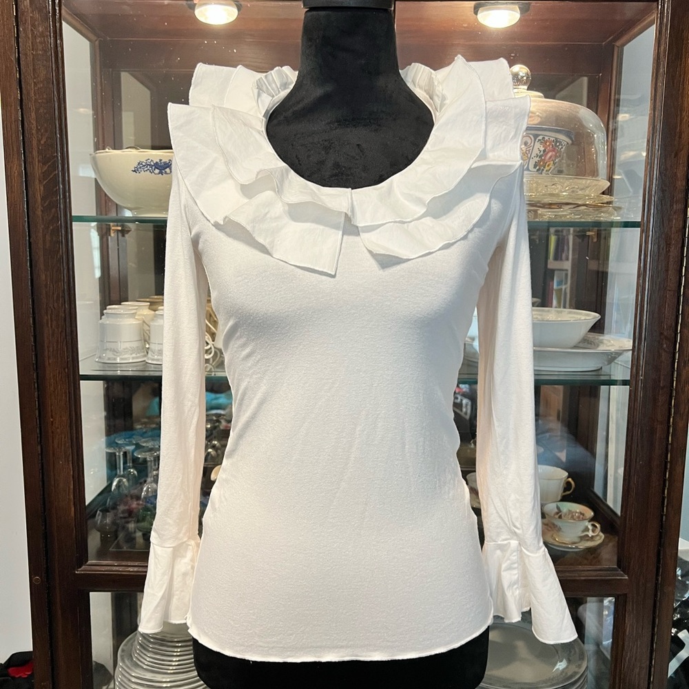 Sara Campbell White Ruffle Collar Blouse